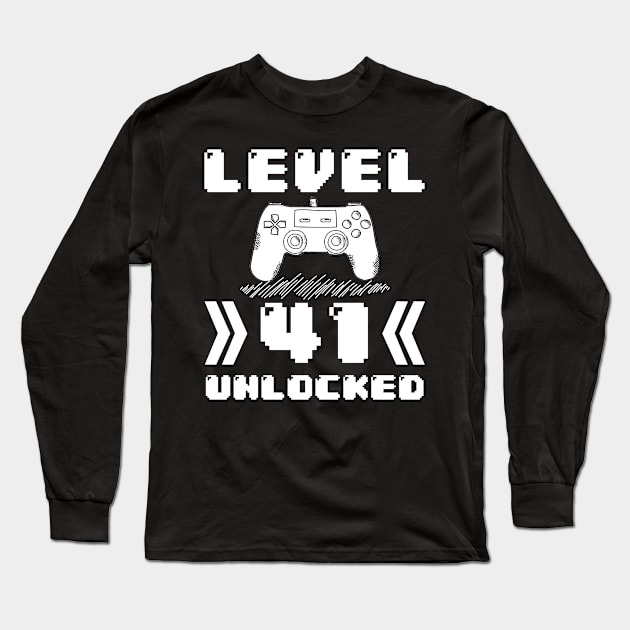 Level 41 Unlocked 41th Birthday 41 Year Old Gamer Long Sleeve T-Shirt by CardRingDesign